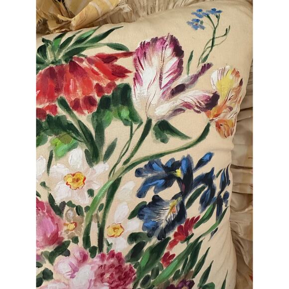 Vintage Silk Victorian Pillow Hand Painted ruffled yellow Dawn filled READ - Picture 7 of 16